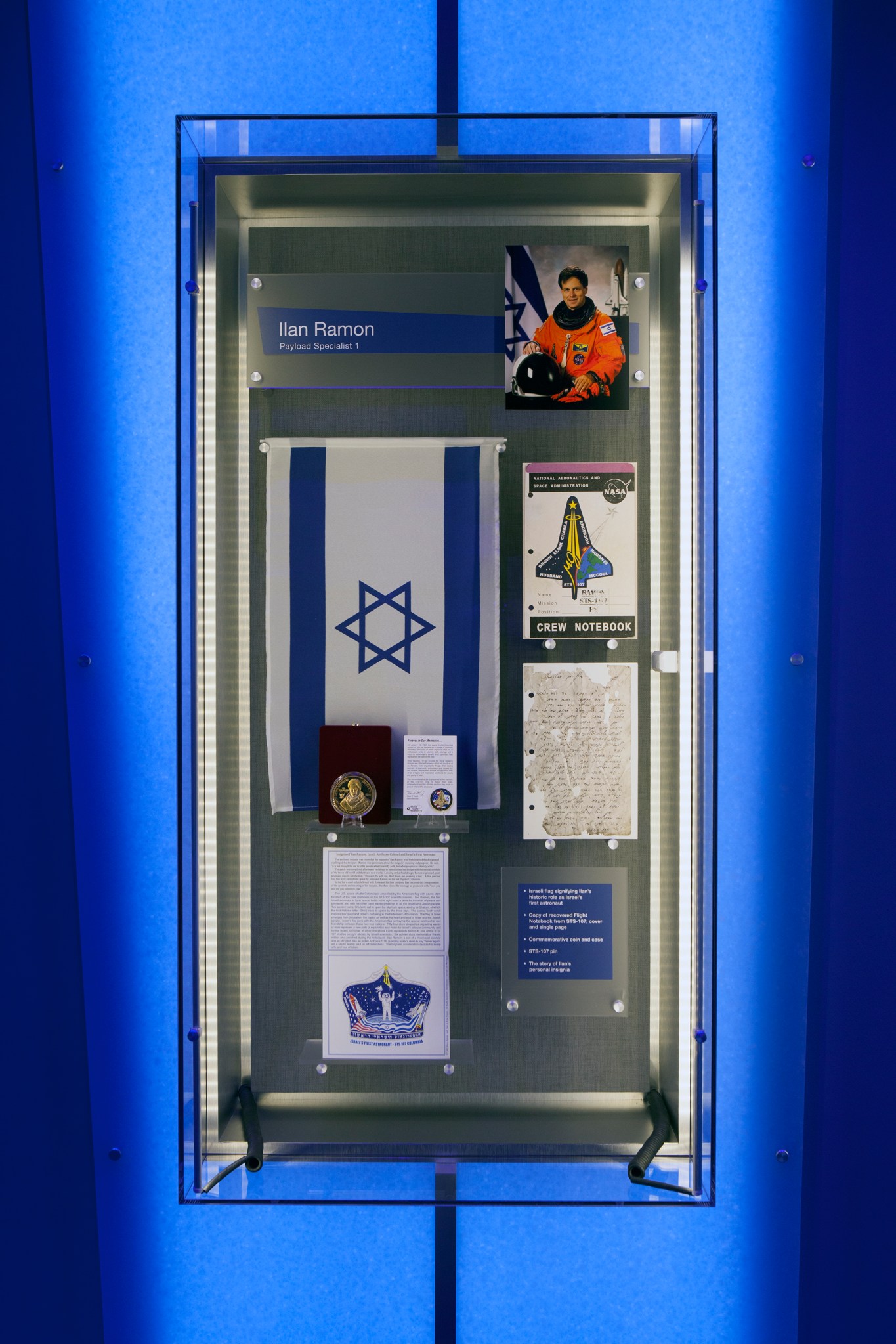 Artifacts of shuttle astronaut Ilan Ramon on display at the Kennedy Space Center Visitor Complex.