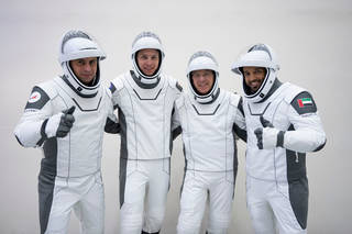 The four crew members that comprise the SpaceX Crew-6 mission pose for a portrait during a crew equipment integration test at the company's headquarters in Hawthorne, California.