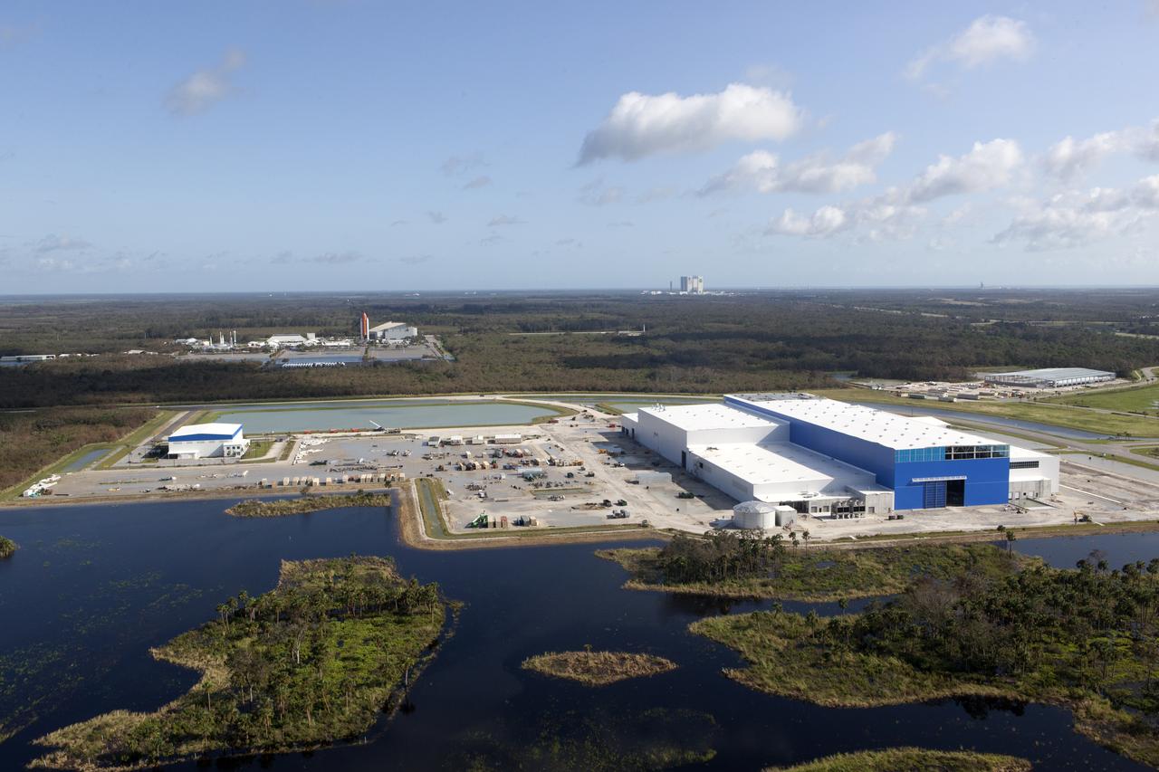 The Blue Origin construction site at Exploration Park is seen during an aerial survey of NASA's Kennedy Space Center in Florida on September 12, 2017. The survey was performed to identify structures and facilities that may have sustained damage from Hurricane Irma as the storm passed Kennedy on September 10, 2017.