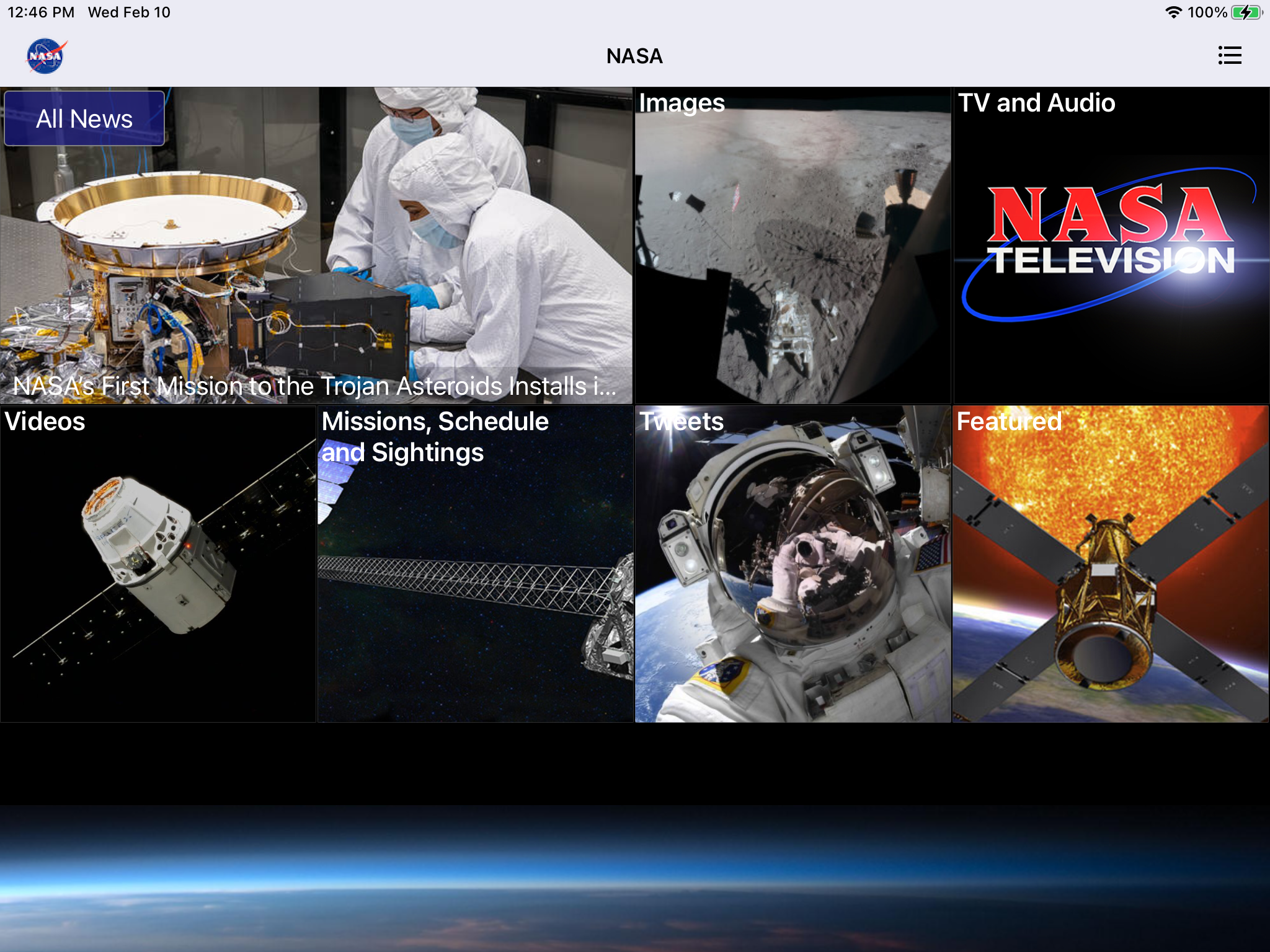 Screen shot of NASA Apps IOS