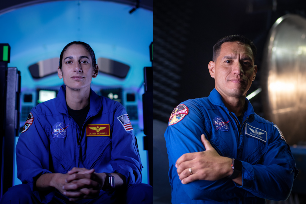 NASA astronaut Jasmin Moghbeli (left) and NASA astronaut Frank Rubio (right) will answer questions from students in Georgia and Texas in a downlink aboard the International Space Station.
