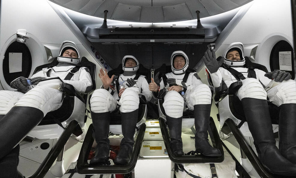 NASA's SpaceX Crew-6 are seen inside the SpaceX Dragon Endeavour spacecraft onboard the SpaceX recovery ship.