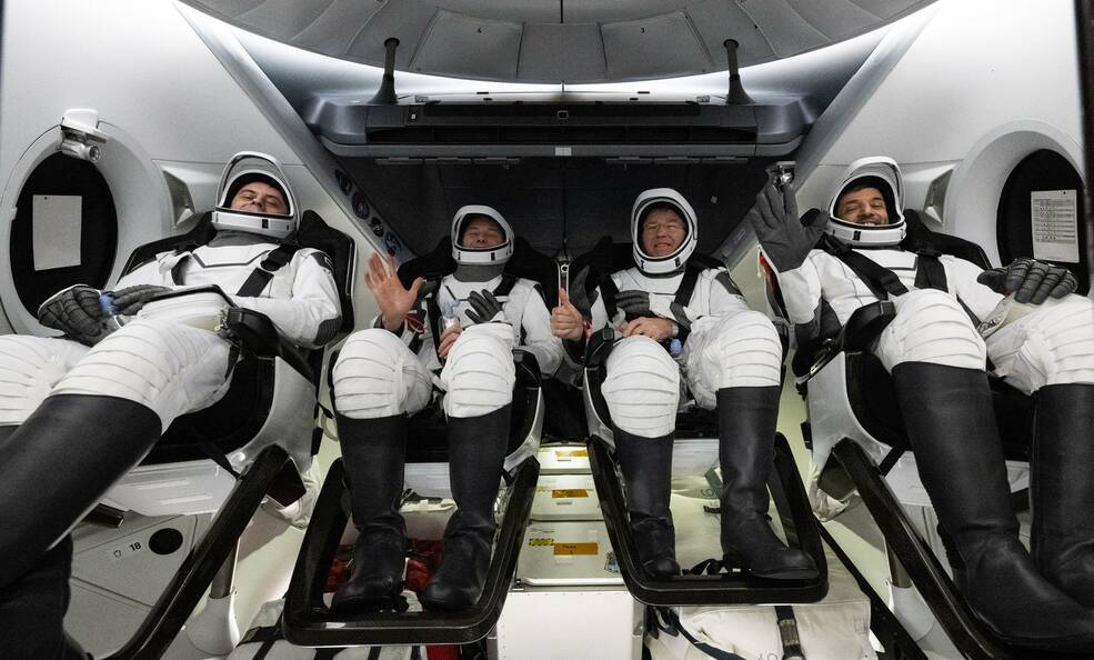 The crew of NASAs SpaceX Crew-6 mission is seen inside the SpaceX Dragon spacecraft, named Endeavour, after splashing down off the coast of Jacksonville, Florida, on Monday, Sept. 4, 2023.