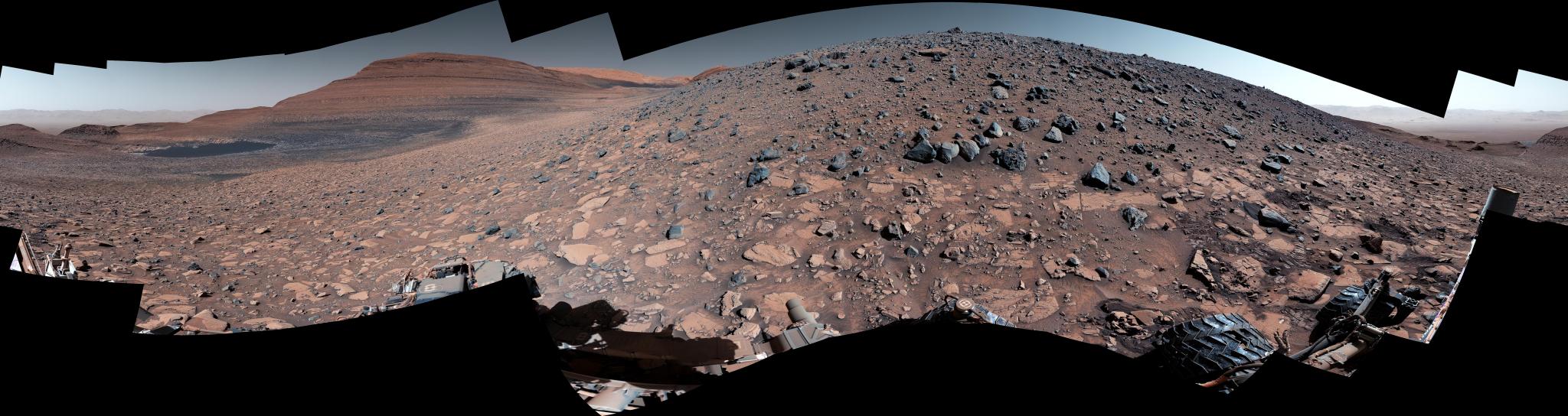 NASA’s Curiosity captured this 360-degree panorama while parked below Gediz Vallis Ridge (seen at right), a formation that preserves a record of one of the last wet periods seen on this part of Mars. After previous attempts, the rover finally reached the ridge on its fourth try.