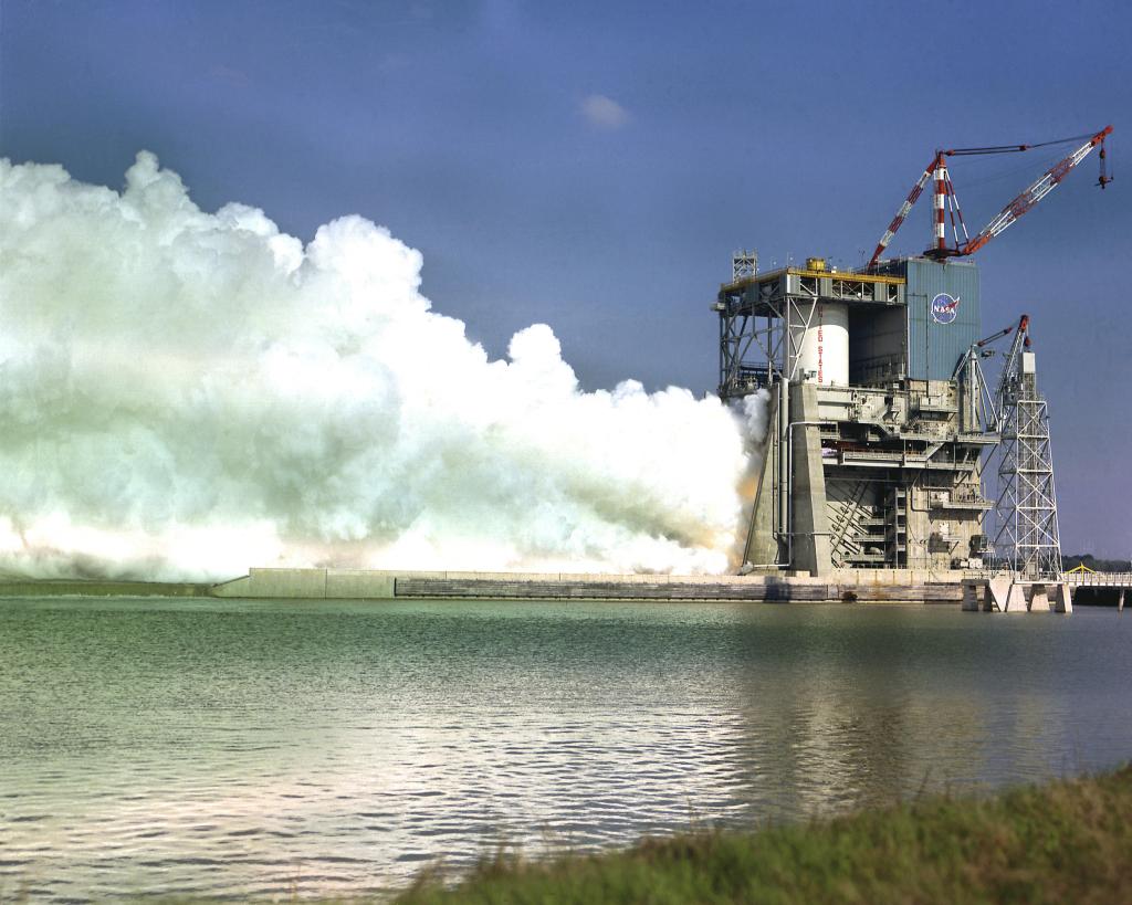Saturn V S-II-2 rocket stage test on the A-2 Test Stand at NASA Stennis