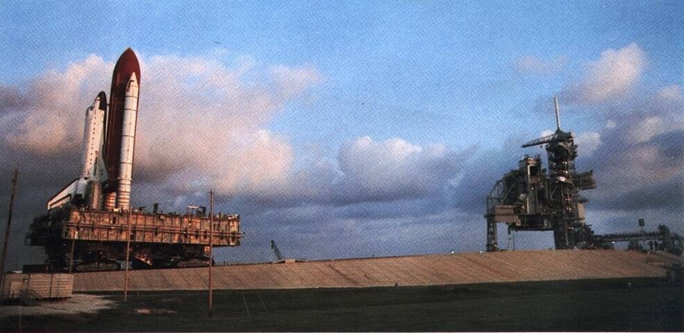 Discovery rolls out to Launch Pad 39B on the Fourth of July 1988