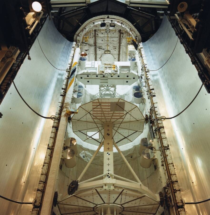 Challenger’s payload bay, with the PFTA visible
