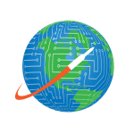 Illustration of Earth with circuit lines superimposed and a rocket orbit
