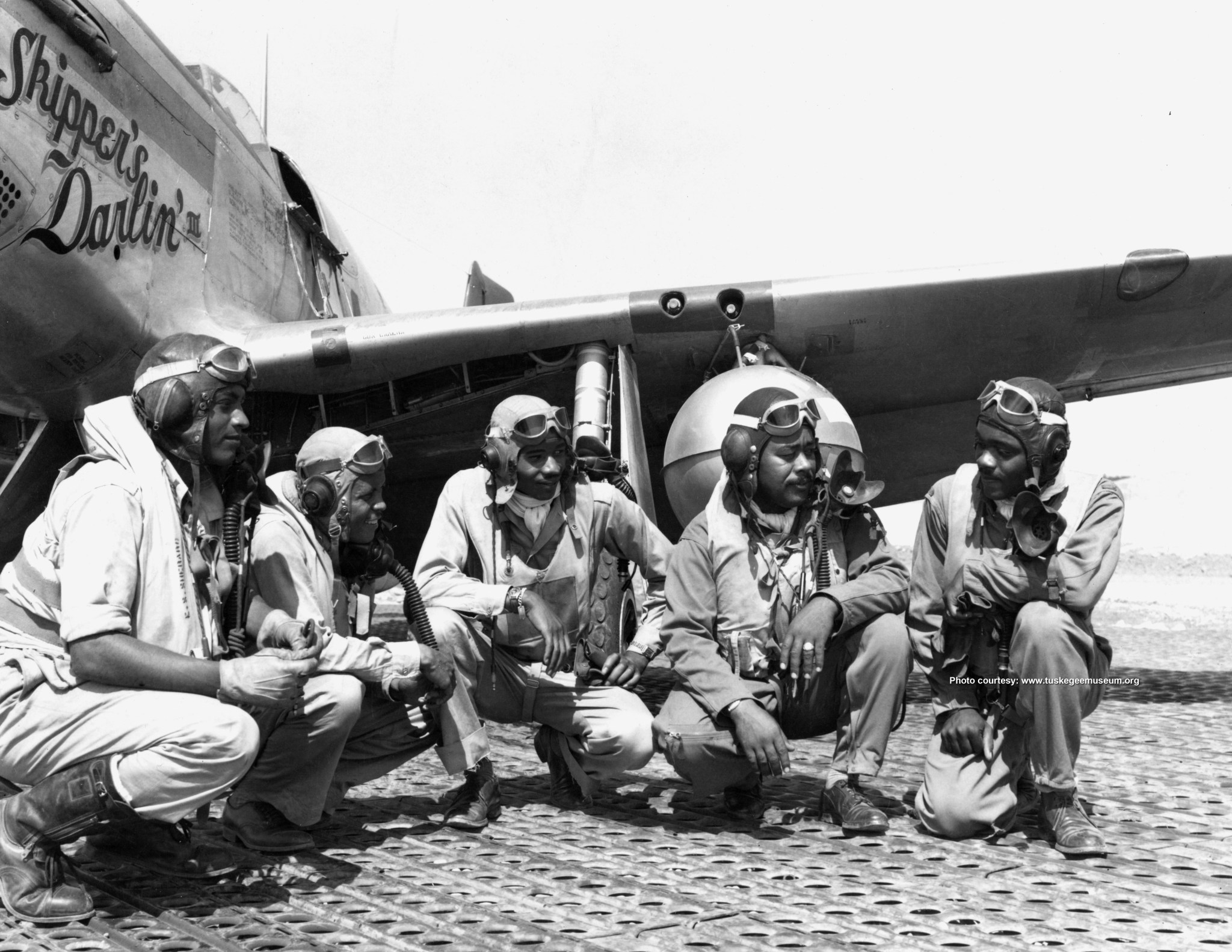 Black and white photo of the Tuskegee Airmen.