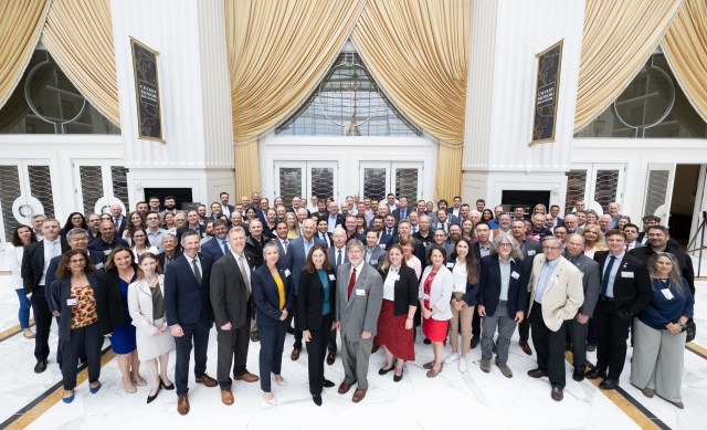 Attendees of NASA’s Moon to Mars Architecture Workshop pose for a group picture, Tuesday, June 27, 2023, at the Gaylord National Resort and Convention Center in National Harbor, Md. Following the release of the 2022 Architecture Concept Review, NASA is conducting the workshop to engage the broader space community and collect feedback from U.S. industry and academia to inform the Moon to Mars mission architecture and operational delivery.