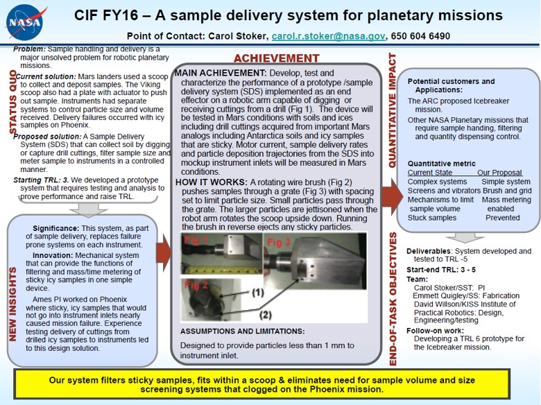 Poster for CIF 2016 - A sample delivery system for planetary missions