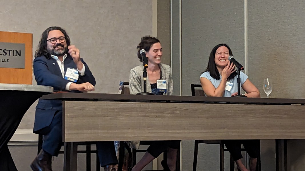 Maddox, Hayward, and Mason share a laugh with the audience during the Q&A portion of their panel at the Alabama Psychiatric Physicians Association’s Fall Conference held Oct. 12 at The Westin Huntsville.