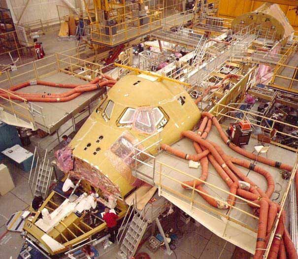 Space shuttle Discovery under construction at Rockwell International’s Palmdale, California, plant in September 1982