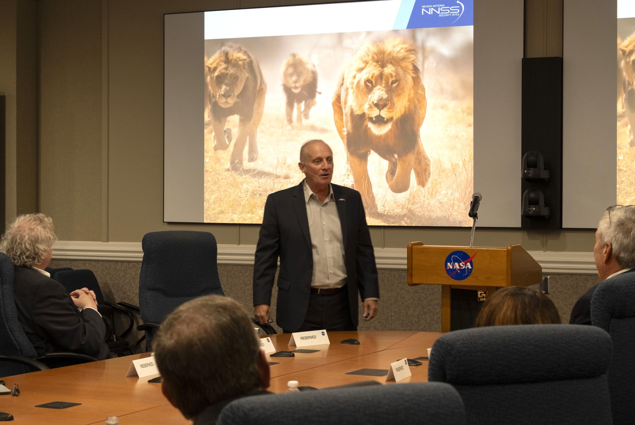 Garrett Harencak, Jacobs vice president and president of Mission Support and Test Services LLC, makes a point during his presentation at the Mission Success is in Our Hands hybrid Shared Experiences Forum on Oct. 19.