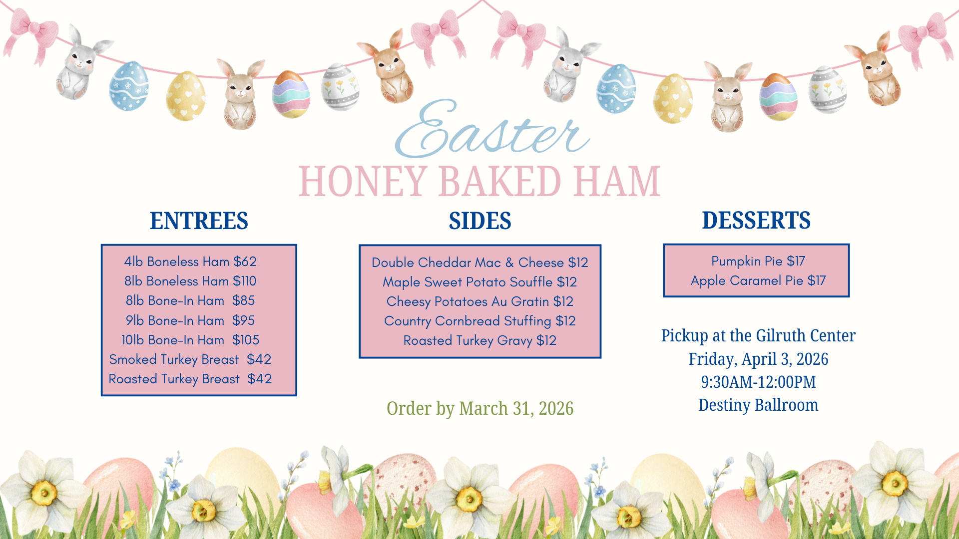 Starport's Honey Baked Ham Program menu for Spring 2026.