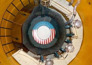 Drop tower with stars and stripes.