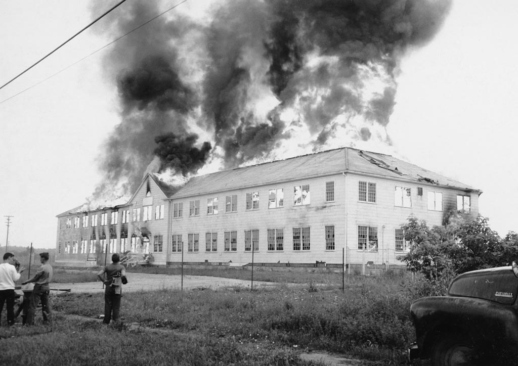 Large building burning.