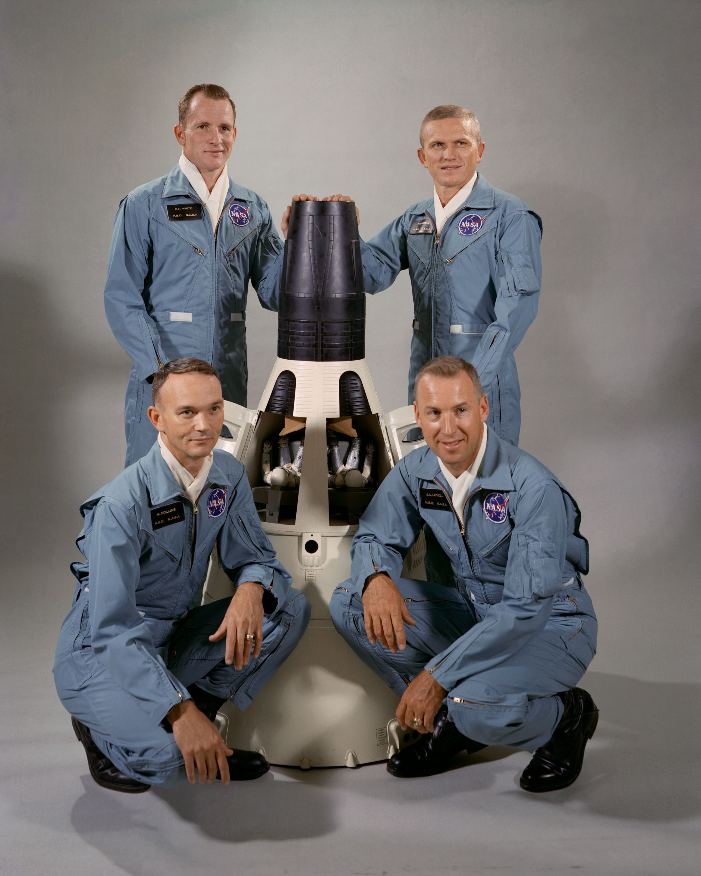 Michael Collins, lower left, the first of The Fourteen to receive a crew assignment as backup pilot on Gemini VII
