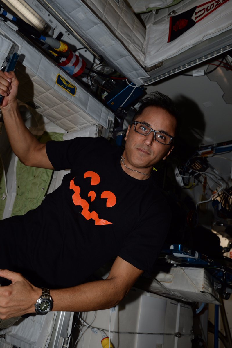 L'ingegnere di volo della Expedition 53 e astronauta della NASA Joseph M. Acaba indossa i colori di Halloween