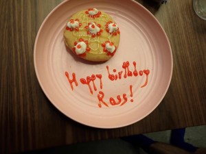 A birthday cake decorated by the crew to celebrate Ross Brockwell's birthday inside the CHAPEA habitat. Credits: NASA