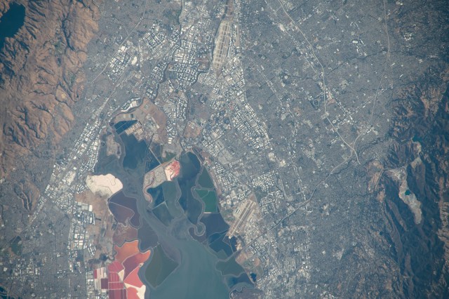 The Silicon Valley region, famed for its high technology industries, on the southern tip of San Francisco Bay in California is pictured from the International Space Station as it orbited 258 miles above.