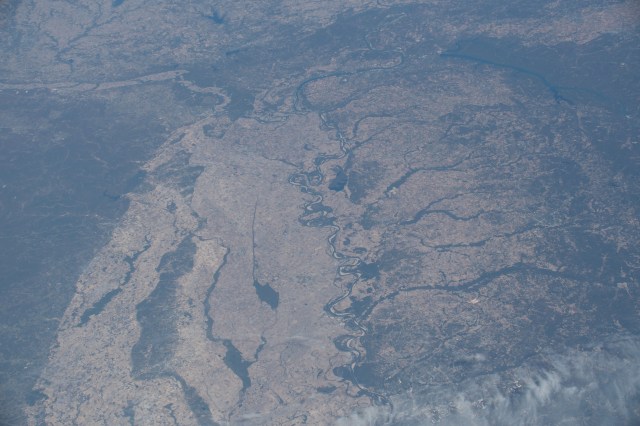 The Mississippi River Valley and portions of the states of Arkansas, Missouri, Tennessee, Kentucky, and Illinois are pictured from the International Space Station as it orbited 261 miles above