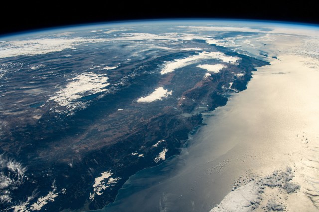 California's Central Valley region is clearly visible from the International Space Station as it orbited 262 miles above the Pacific Ocean.