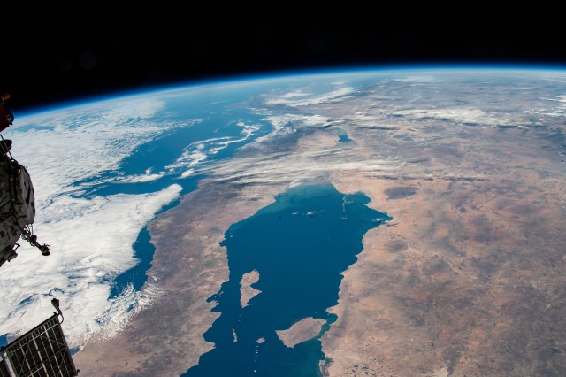 The Gulf of California in between the Mexican states of Baja California and Sonora is pictured from the International Space Station as it orbited 260 miles above.