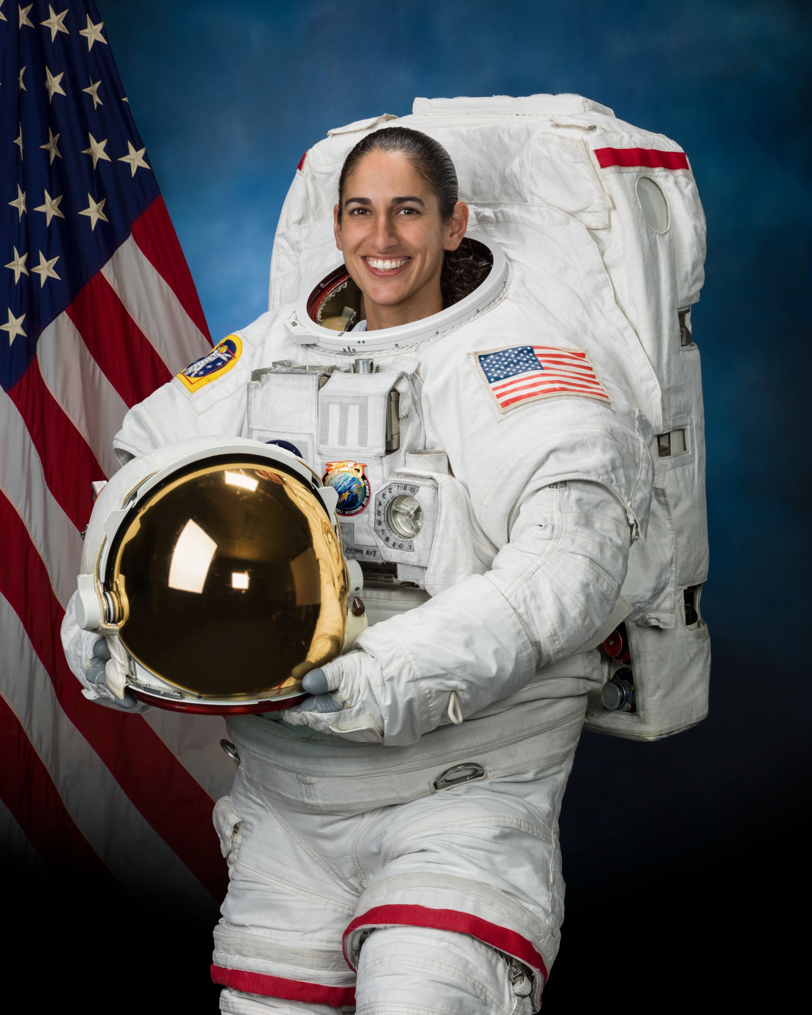 Portrait of NASA astronaut Jasmin Moghbeli in a spacesuit.
