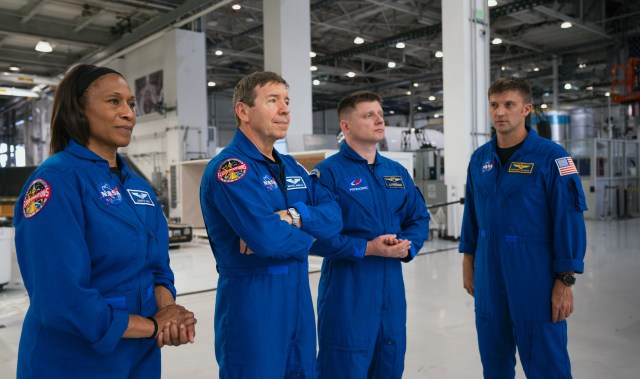 The four SpaceX Crew-8 crew members (from left) Jeanette Epps and Michael Barratt, both NASA astronauts; Alexander Grebenkin from Roscosmos; and Matthew Dominick from NASA; are pictured during a training session at SpaceX headquarters in Hawthorne, California. Credit: SpaceX