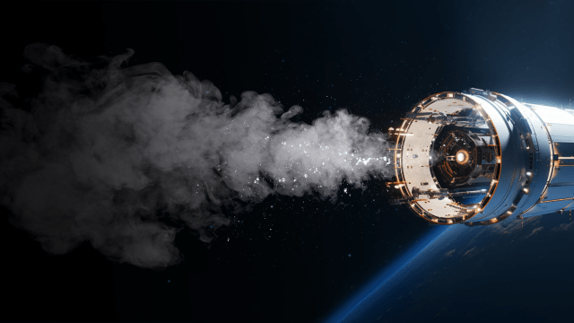 Spacecraft engine releasing gas in space