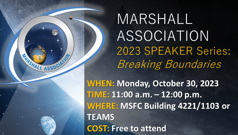 Vicky Garcia, a launch vehicle systems engineer at NASA’s Marshall Space Flight Center, will be the guest speaker for the Marshall Association Speaker Series on Oct. 30.