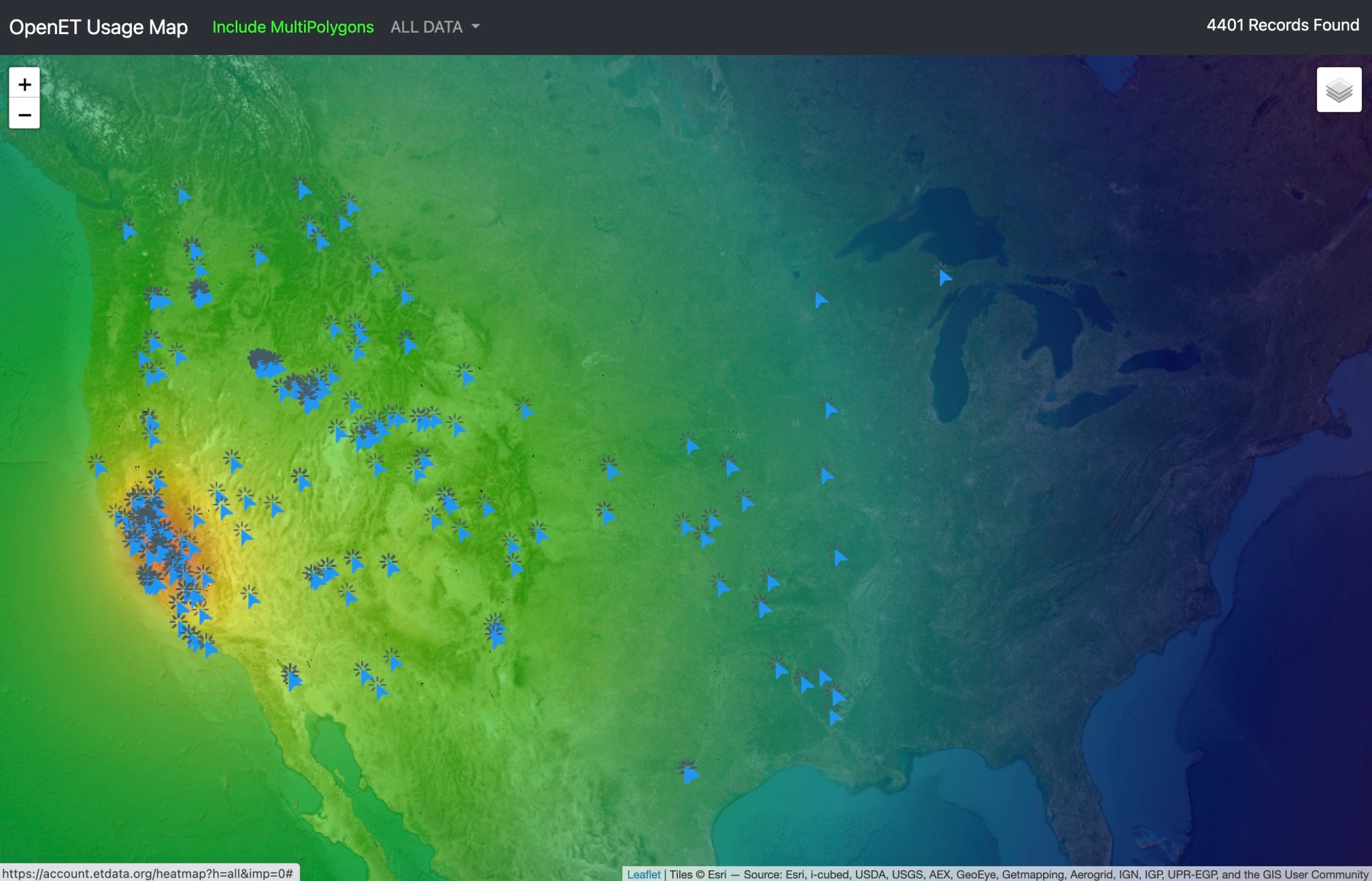 A map displaying a heat map of usage after the October 3 launch of the new API.