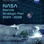 Cover is a futuristic illustration of astronauts living in space with Earth visible in the distance