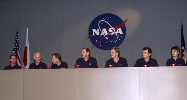 The STS-95 crew during their introductory press conference