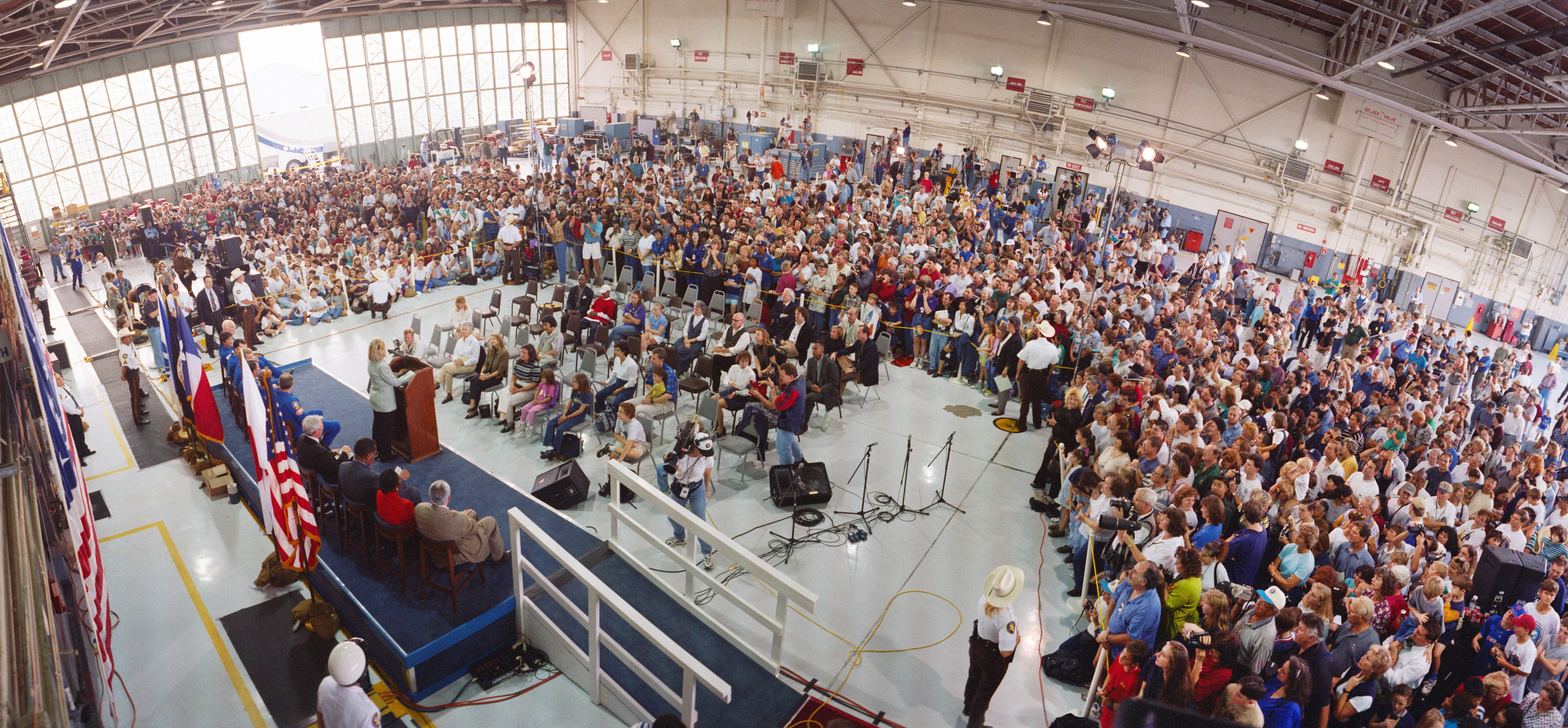 U.S. Senator Kay Bailey Hutchison addresses the crowd at Ellington Field gathered to welcome the STS-95 crew back to Houston