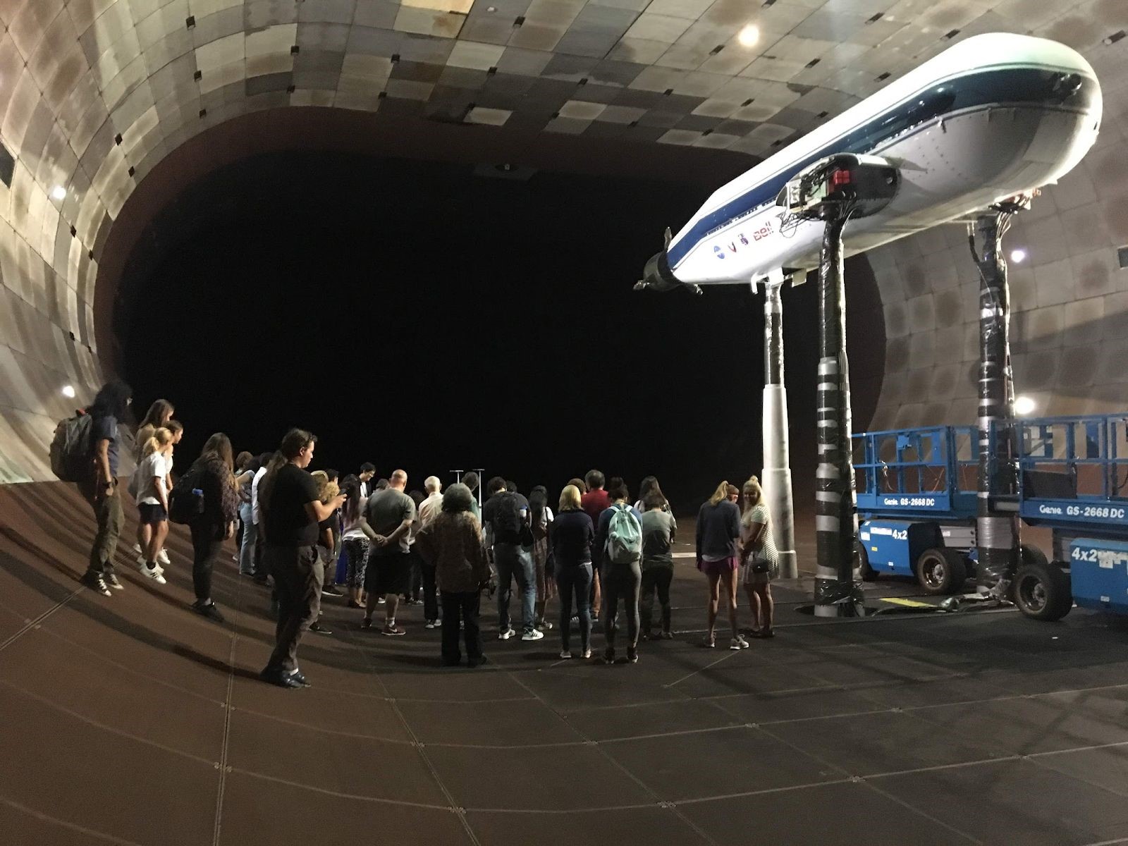 Student interns touring the wind tunnel at Ames Research Center