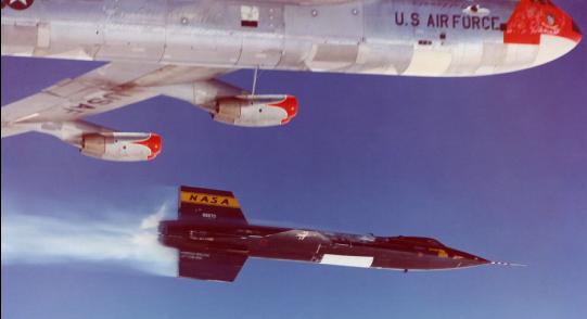Chief NASA X-15 pilot Joseph A. “Joe” Walker launches from the B-52 carrier aircraft to begin his first flight