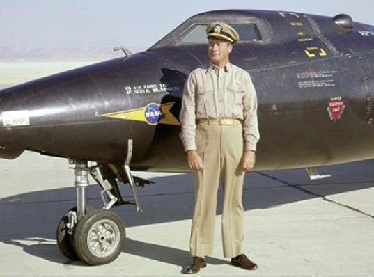 U.S. Navy pilot Forrest S. “Pete” Petersen poses next to an X-15