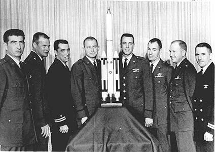 Michael J. Adams, left, selected in the first group of astronauts for the U.S. Air Force’s Manned Orbiting Laboratory in 1965