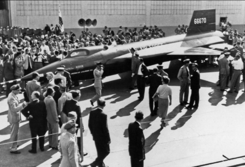Crowds gather to admire the first X-15 after its rollout from the North American Aviation plant
