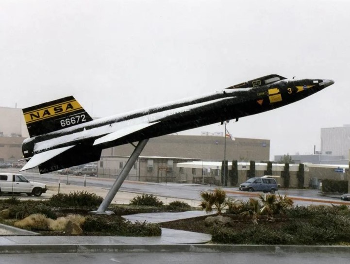 A replica of the X-15-3 as it looked on display in 1997 outside the entrance to NASA’s Dryden, now Armstrong, Flight Research Center at Edwards AFB.