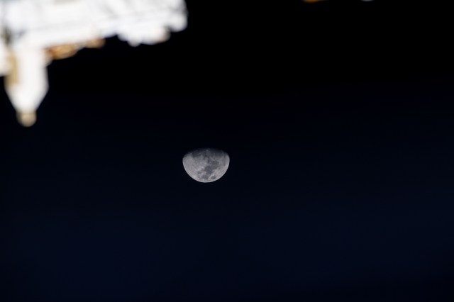 iss070e008966 (Oct. 24, 2023) -- The Moon reaches third quarter phase surrounded by the black of space as the International Space Station orbited 260 miles above the Indian Ocean.