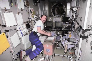 Cosmonaut Yury V. Usachev of Rosaviakosmos, Expedition Two commander, floats onboard the Zvezda Service Module. Usachev and two NASA astronauts recently took over residency on the orbital outpost from the initial station crew, who had been onboard since early November 2000. The image was recorded with a digital still camera.