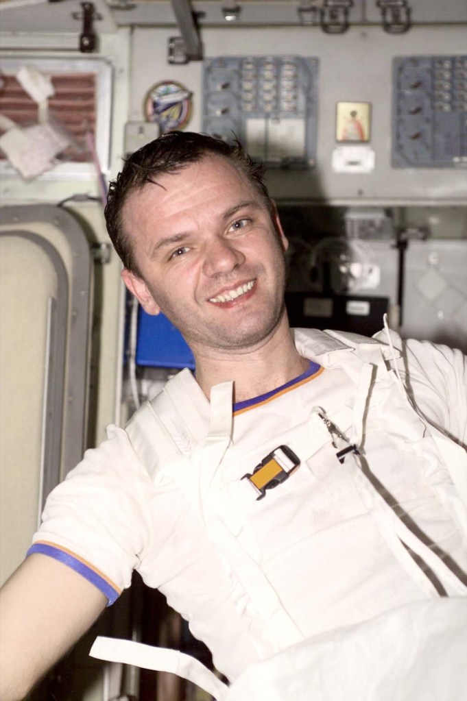 Cosmonaut Yuri P. Gidzenko, Soyuz commander for the Expedition 1 crew, is pictured onboard the International Space Station (ISS) during the first week of occupancy by the three-man crew. The Electronic Still Camera's (ESC) view was among the first few still images downlinked from the station since the three boarded it earlier in the week.