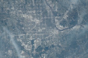 Tulsa, Oklahoma, on the Arkansas River is pictured from the International Space Station as it orbited 261 miles above the Sooner State.