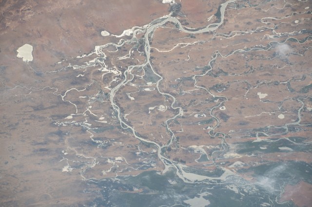 The Niger River flows through Mali creating an inland delta in this photograph from the International Space Station as it orbited 259 miles above the African nation.