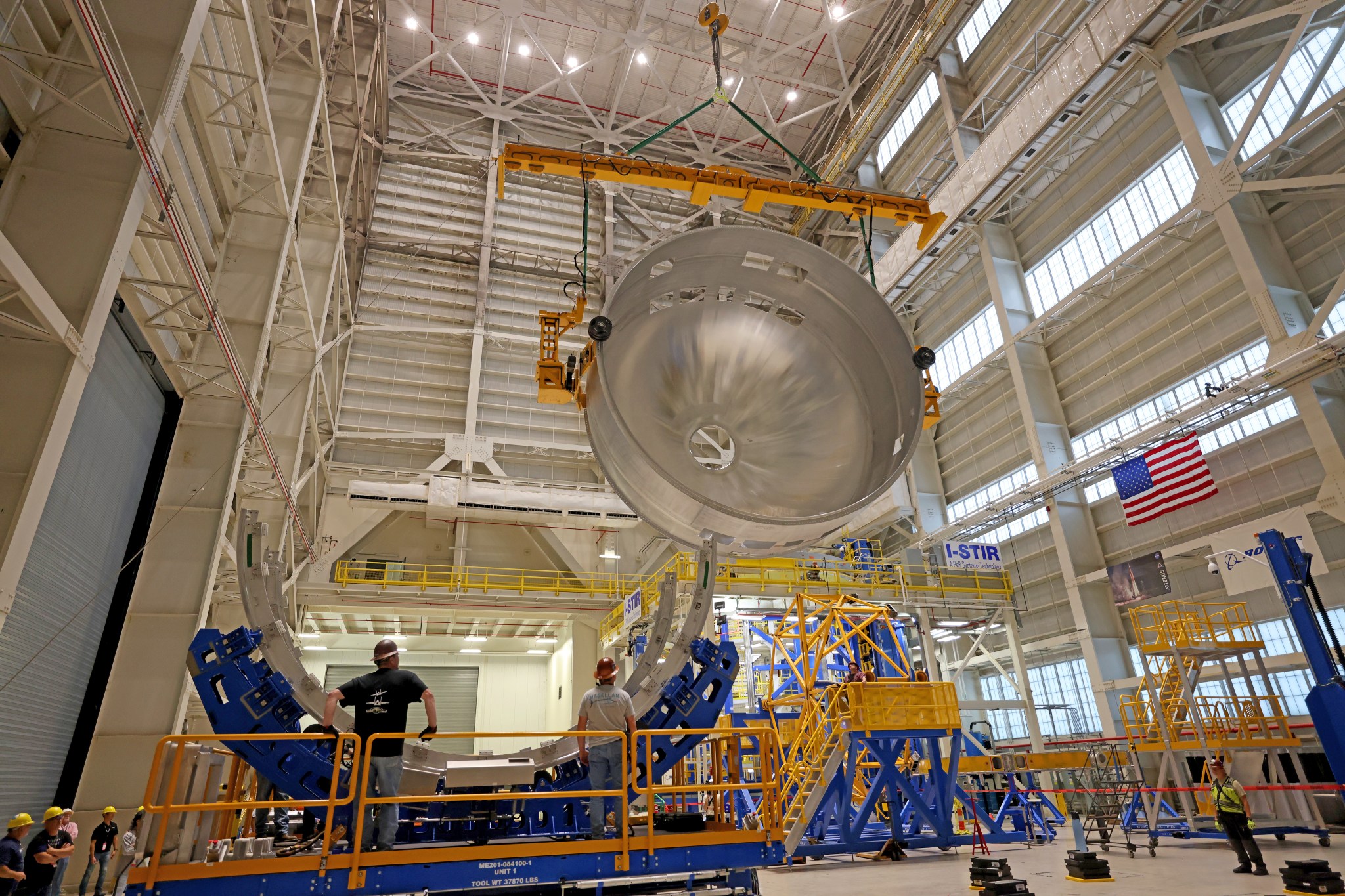 Technicians at NASA’s Michoud Assembly Facility in New Orleans have completed a major portion of a weld confidence article for the advanced upper stage of NASA’s SLS (Space Launch System) rocket. The hardware was rotated to a horizontal position and moved to another part of the facility Oct. 24.