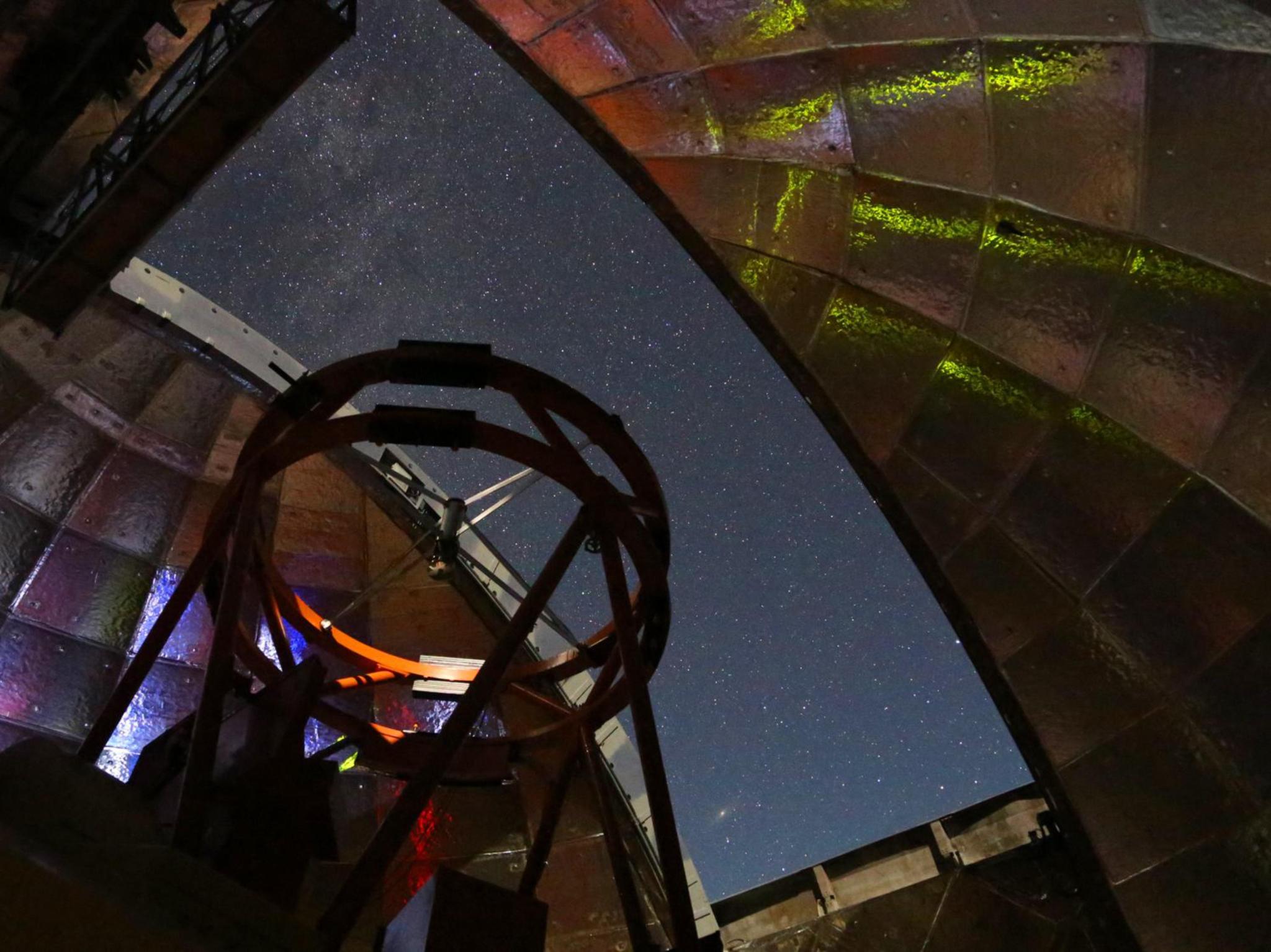 view from inside the dome of NASA’s Infrared Telescope Facility during a night of observing