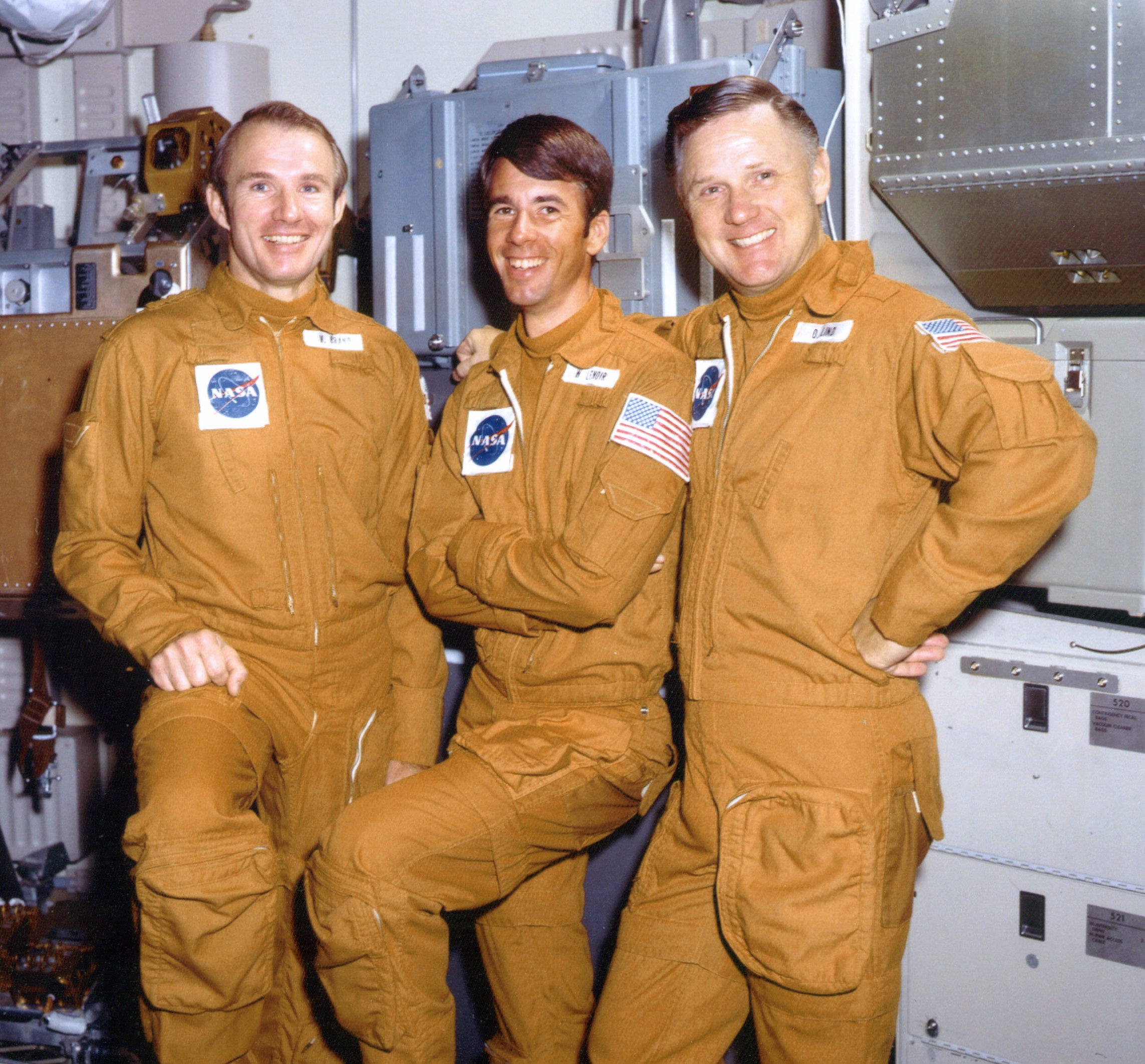 Breaking News Picture of the Skylab 4 backup crew of Vance D. Imprint, left, William B. Lenoir, and Don L. Lind